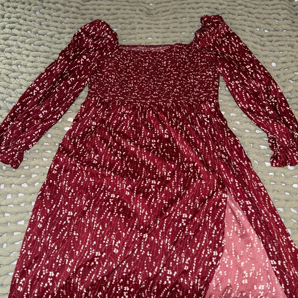 Burgundy Floral Midi Dress